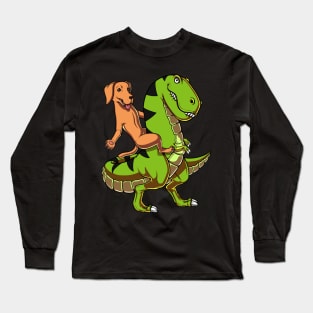 Labrador Retriever Riding T-Rex Dinosaur Long Sleeve T-Shirt